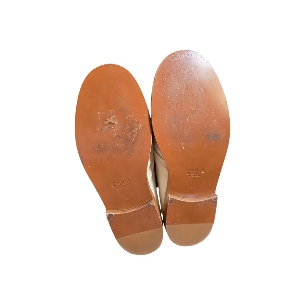 Chloe C Monogram Embellished Italian Leather Cream Flat Loafers